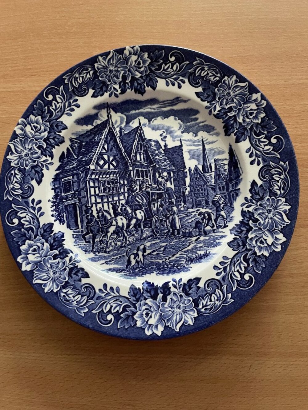 Staffordshire underglaze printing Genuine hand engraved 9.5" Ironstone plate